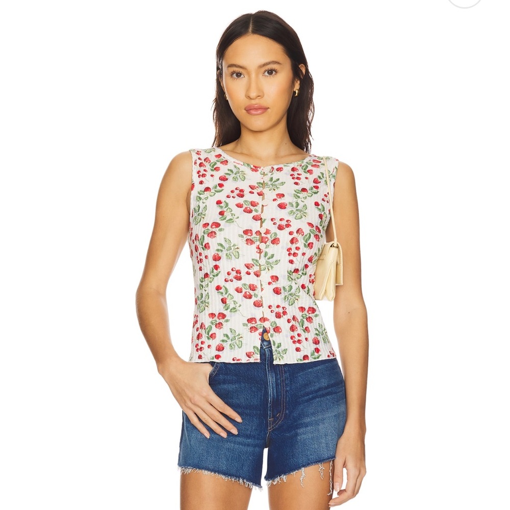 Free people Tilly vest antique ivory cherry print sleeveless top